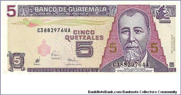 5 quetzales; July 29, 1998 Banknote