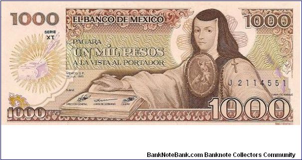1000 pesos; July 19, 1985; Series XT Banknote