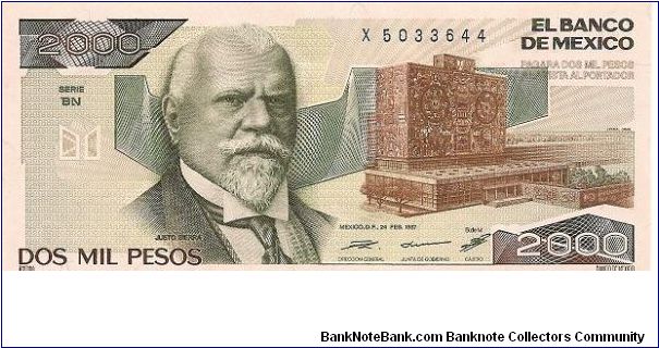 2000 pesos; February 24, 1987; Series BN Banknote