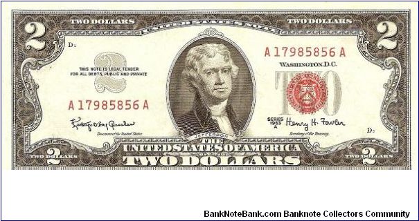 United States Note; 2 dollars; Series 1963A (Granahan/Fowler) Banknote