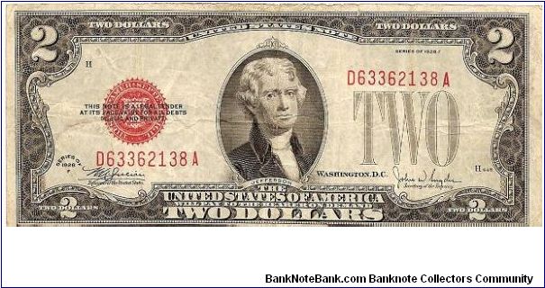 United States Note; 2 dollars; Series 1928F (Julian/Snyder) Banknote