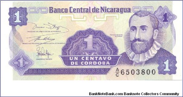 1991-92 BANCO CENTRAL DE NICARAGUA 1 *UN* CENTAVO

P167 Banknote