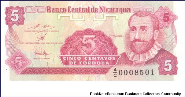 1991-92 BANCO CENTRAL DE NICARAGUA 5 *CINCO* CENTAVOS 

P168 Banknote