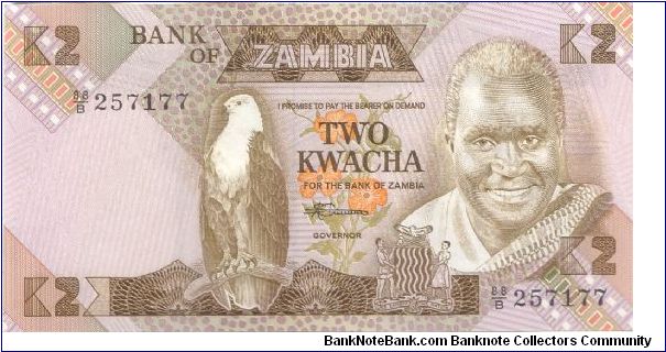 1980-88 BANK OF ZAMBIA 2 KWACHA


P24c Banknote