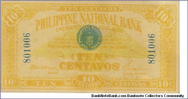 PI-39 Philippine National Bank 10 centavos note. Possible counterfeit. Banknote