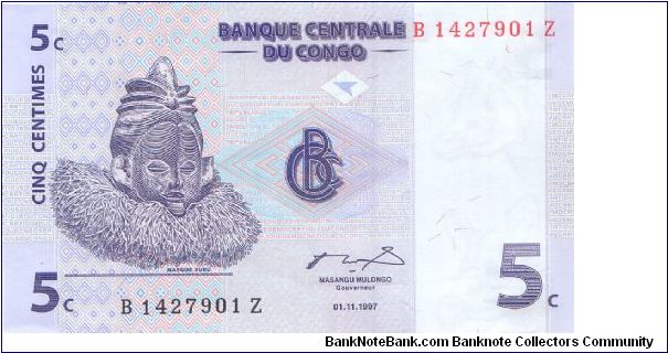 1997 BANQUE CENTRALE DU CONGO 5 *CINQ* CENTIMES

P81 Banknote