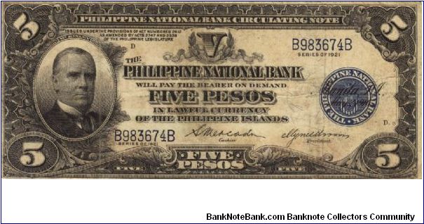 PI-53 Philippine National Bank 5 Pesos note. Banknote