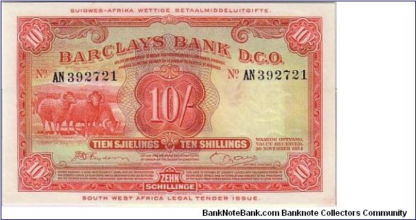 SOUTH WEST AFRICA-
 10/-
DIFERENT SIGNITURE Banknote