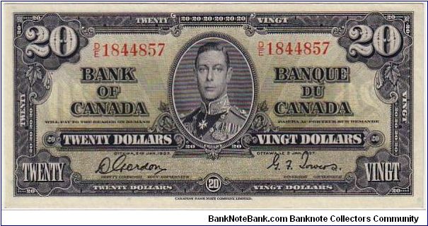 DOMINION OF CANADA-
 $20.0 KGVI Banknote