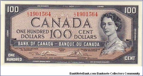 BANK OF CANADA-
$100 QEII NORMAL COLOUR PRINTING FRONT AND BACK
C/J 1901564 Banknote