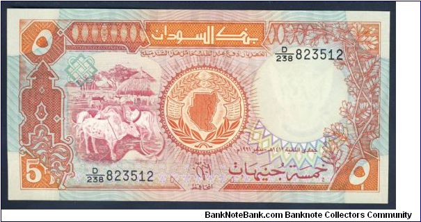 Sudan 5 Pound 1991 P45. Banknote