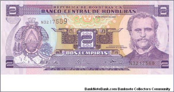 2003 BANCO CENTRAL DE HONDURAS 2 *DOS* LEMPIRAS

P80A Banknote