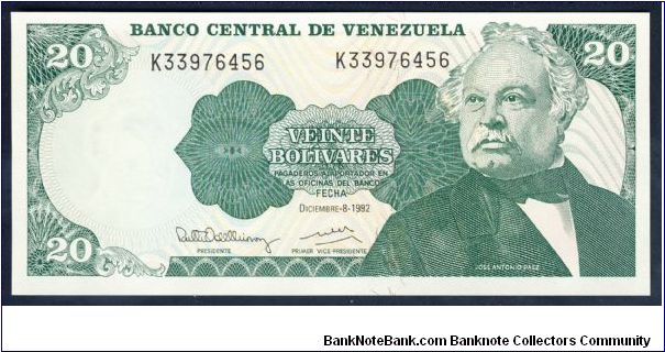 Venezuela 20 Bolivares 1992 P63d. Banknote