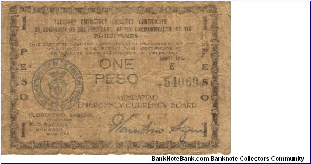 S-485f Mindanao 1 Peso note. Banknote