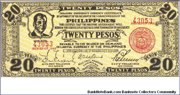 S-228b Cebu 20 Pesos note without countersign. Banknote