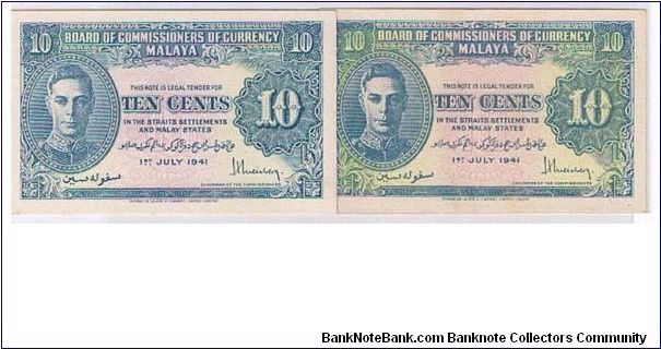 MALAYA-KGVI-10 CENTS Banknote