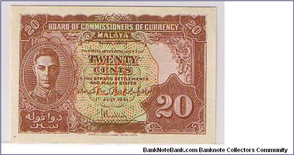 BANK OF MALAYA-
20 CENTS Banknote