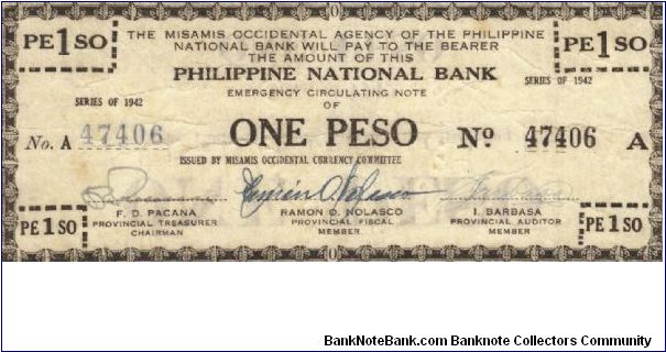 S-572 Misamis Occidental 1 Peso note with upsidedown reverse. Banknote