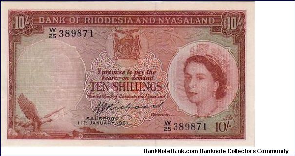 BANK OF RHODESIA AND NYASALAND-
 10/- Banknote