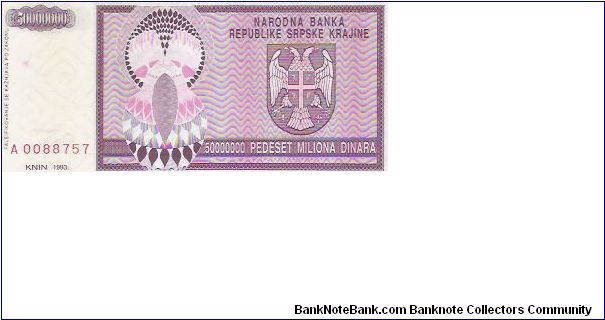 50,000,000 DINARA

A 0088757

P # R 14 A Banknote