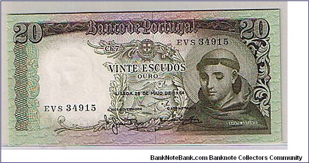 BANK OF PORTUGAL-
20 ESCUDOS Banknote