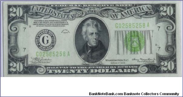 1934 $20 CHICAGO FRN  NOTE

**LIME GREEN SEAL** Banknote