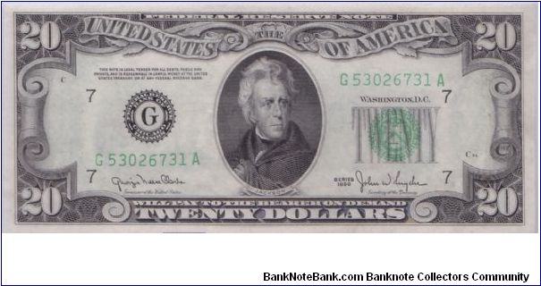 1950 $20 CHICAGO FRN Banknote