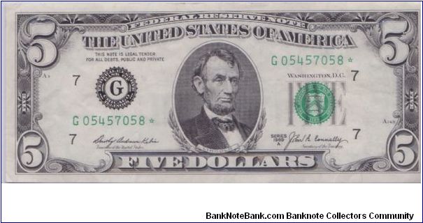 1969 A $5 CHICAGO FRN **STAR** NOTE Banknote