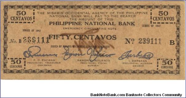 S-576c Misamis Occidental 50 Centavos note, RARE in this condition. Banknote