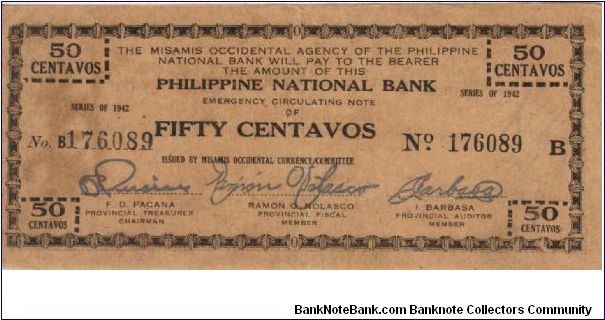 S-576a Misamis Occidental 50 Centavos note, RARE in this condition. Banknote