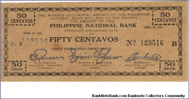 S575b Misamis Occidental 50 Centavos note, RARE in this condition. Banknote