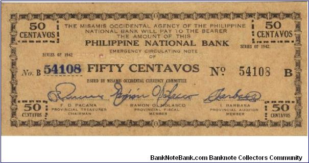 S-575a Misamis Occidental 50 Centavos note, RARE in this condition. Banknote