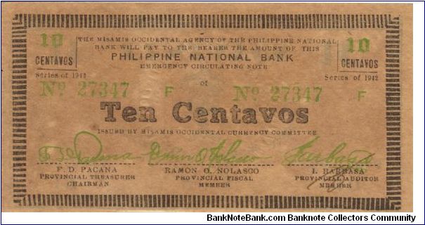 S-573 Misamis Occidental 10 Centavos note with inverted reverse, RARE in this condition. Banknote