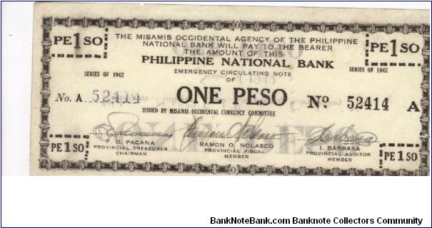 S-572 Misamis Occidental 1 Peso note with inverted reverse, RARE in this condition. Banknote
