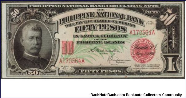 p49 1920 50 Peso PNB Circtulating Note Banknote