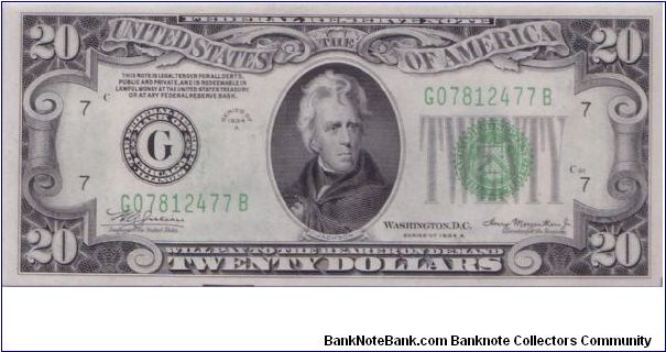 1934 A $20 CHICAGO FRN 

**GREEN SEAL** Banknote