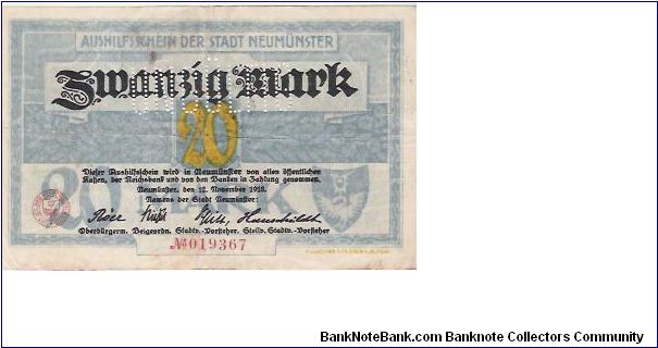 20 MARK

No  019367

12.11.1918 Banknote