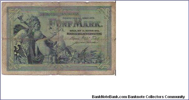 5 MARK

B-1800225

31.10.1904

P # 8 B Banknote