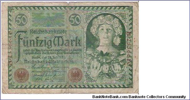 50 MARK

B-2336610

23.7.1920

P # 68 Banknote