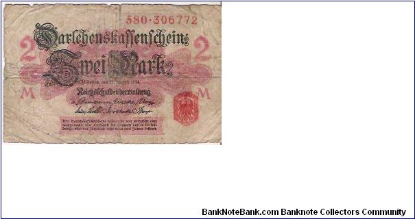 2 MARK

580-306772

12.8.1914

P # 53 Banknote