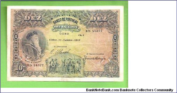 10 ESCUDOS 1919 AFONSO DE ALBUQUERQUE 162mmX105mm HUGE NOTE VERY RARE Banknote