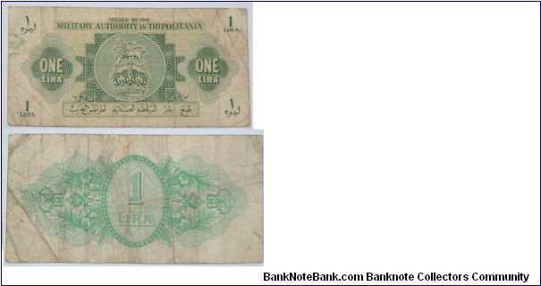 1 Lire. Military Authority in Tripolitania. Banknote