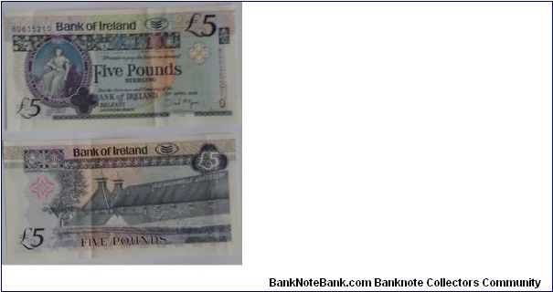Northern Ireland. 5 Pounds. Bank of Ireland.  Banknote
