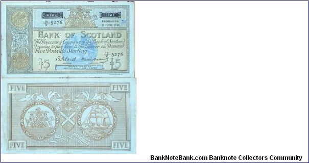 5 Pounds. Bank of Scotland. Banknote