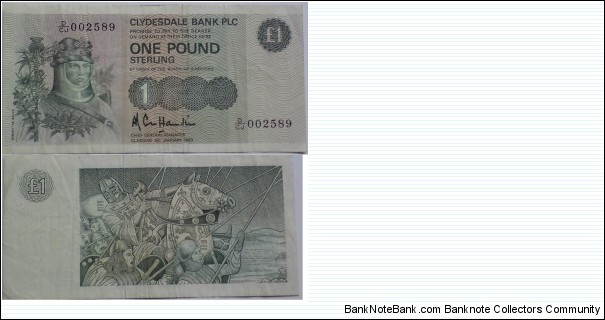 1 Pound. Clydesdale Bank. Low serial No. 2589. Banknote