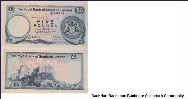 5 Pounds. Royal Bank of Scotland. Not listed in Pick. Series 'A'. Banknote