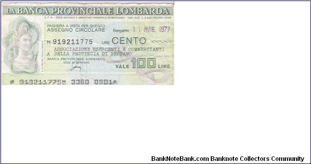 CREDIT NOTE

100 LIRE

No 919211775

11.3.1977 Banknote