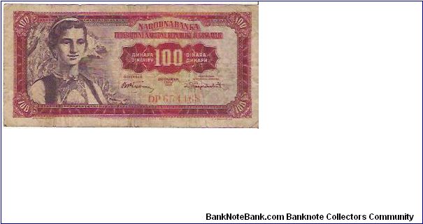 100 DINARA

DP 654468

1.5.1955

P # 69 Banknote
