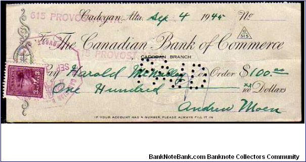 *CHEQUE*
__

100 Dollars__

Pk NL__

Cadogan/Alberta__

The Canadian Bank of Commerce Banknote