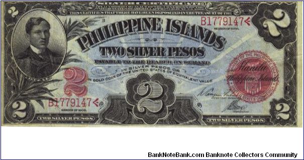 PI-32c RARE Philippine 2 Pesos note with W. Cameron Forbes and J. L. Manning signatures. Banknote